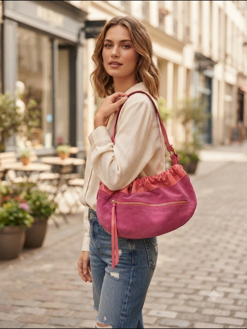 Francesco Biasia Women's Pink Suede Shoulder Bag